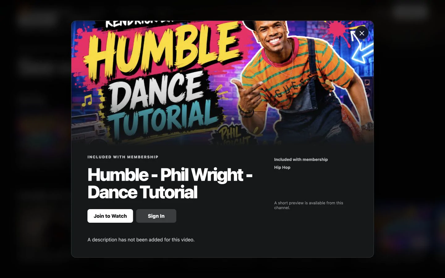 FanPath content detail view for a subscriber-only Dance With Phil tutorial